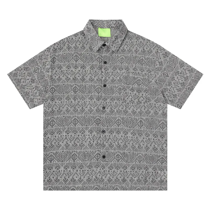 2026 Summer Retro Ethnic Style Printed Plaid Short-sleeved Shirt Men's Casual Lapel Old Money Style T-Shirt