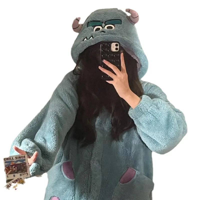 Adult Blue Monster Cosplay Costume Robes Kigurumi Onesie Anime Nightgown Halloween Cartoon Pajamas