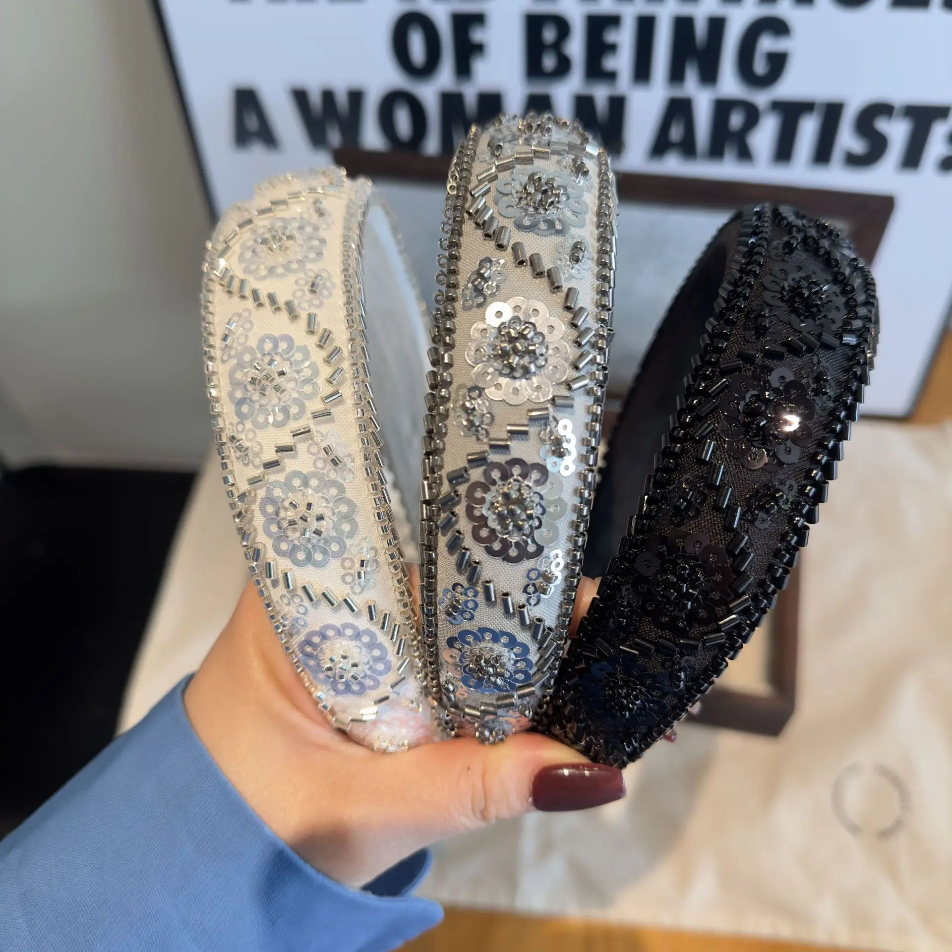 2026 Baroque Sequin Bead Headband Bohemian Knitted Silver Thread Hair Band Head Wearing Court Style Hair Accessories Head Wrap