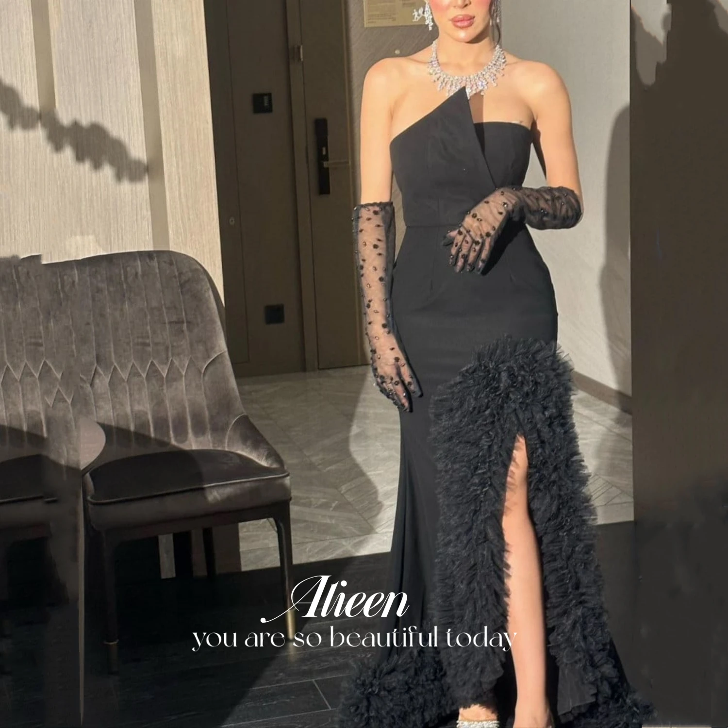 Aileen Luxurious Women\'s Evening Dresses Ladies Eid Al-fitr Guest Wedding Party Dress Women Elegant Luxury Black Ball Gowns 2024