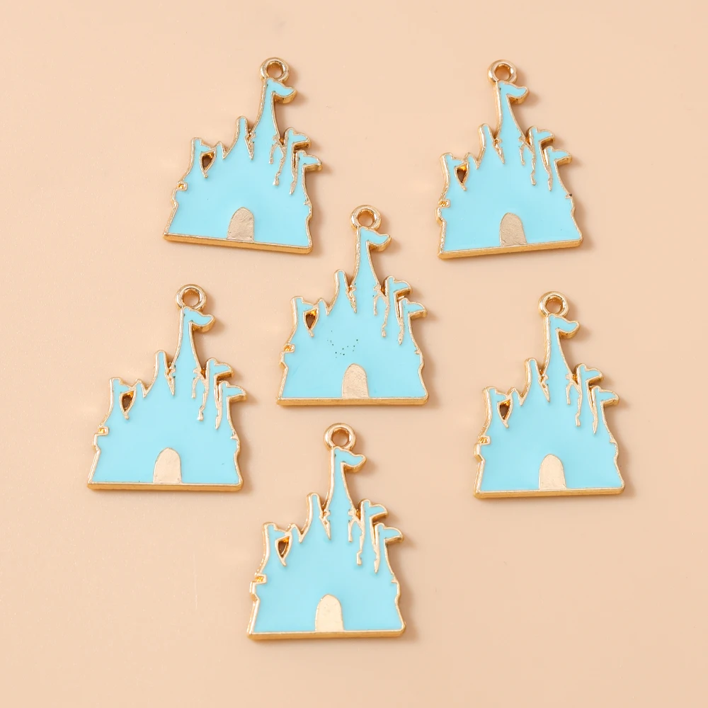 Leslie 10pcs 19x27mm Enamel Metal Prince Princess Castle Charms Pendants for Earrings Keychain Jewelry Making Diy Accessories