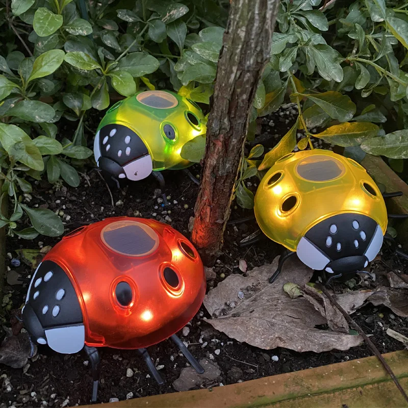 Ladybug  Garden Solar Lights Outdoor Waterproof Sun Lamp Backyard Landscape Lawn Deck Tree Faces Decor Solar Powered Fence Lamp
