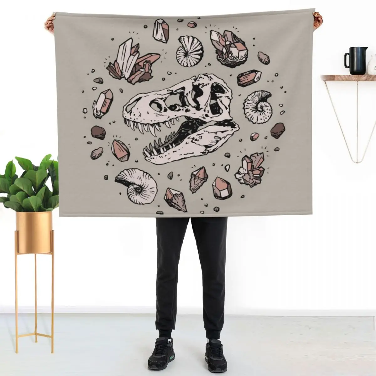Geo-rex Vortex | Rose Quartz | Dinosaur Skull Fossil Art Throw Blanket Plaid Sofa Summer Warm Luxury Designer Blankets
