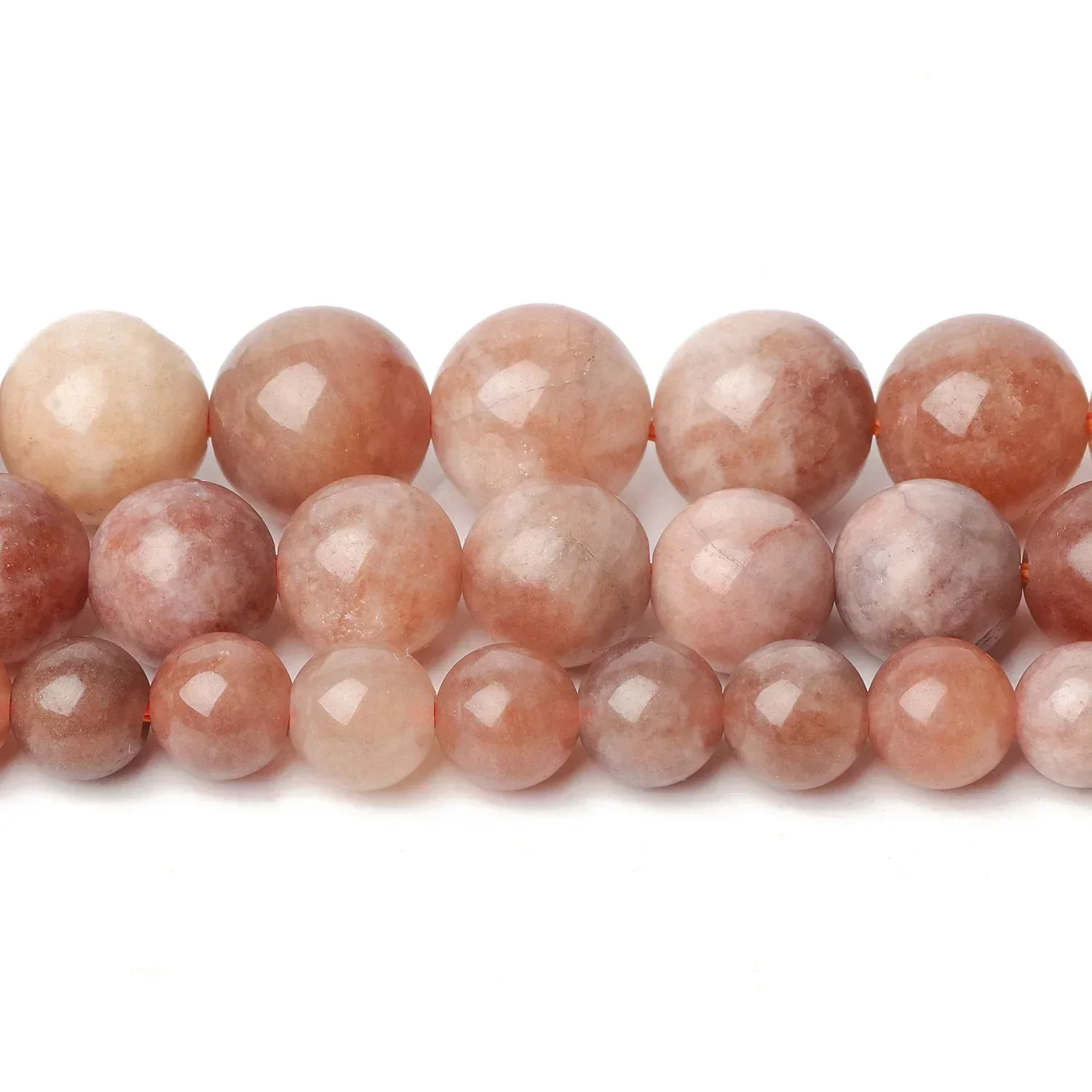 6/8/10mm AA Natural Stone Sunstone Bead Pink Smooth Round Loose Spacer Beads for Jewelry Making Supplier DIY Charm Bracelet 15''