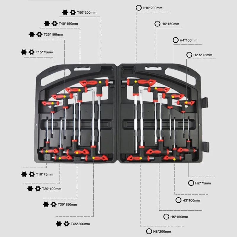 Imagem -02 - Chave Torx T10-t50 e Chave Hexagonal H2-h10 Conjunto de Chave de Ponta Esférica com Chave Estrela Conjunto de Chaves de Reparo Conjunto de Ferramentas Manuais Ferramentas de Cromo Vanádio 16 Peças