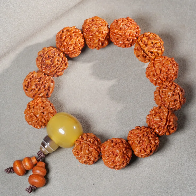 Pulsera de diamantes combinada con hueso de vaca, cuentas de discípulo de tres vías, calabaza, cinco pétalos, semillas de Bodhi, joyería Cultural y de madera de Buda