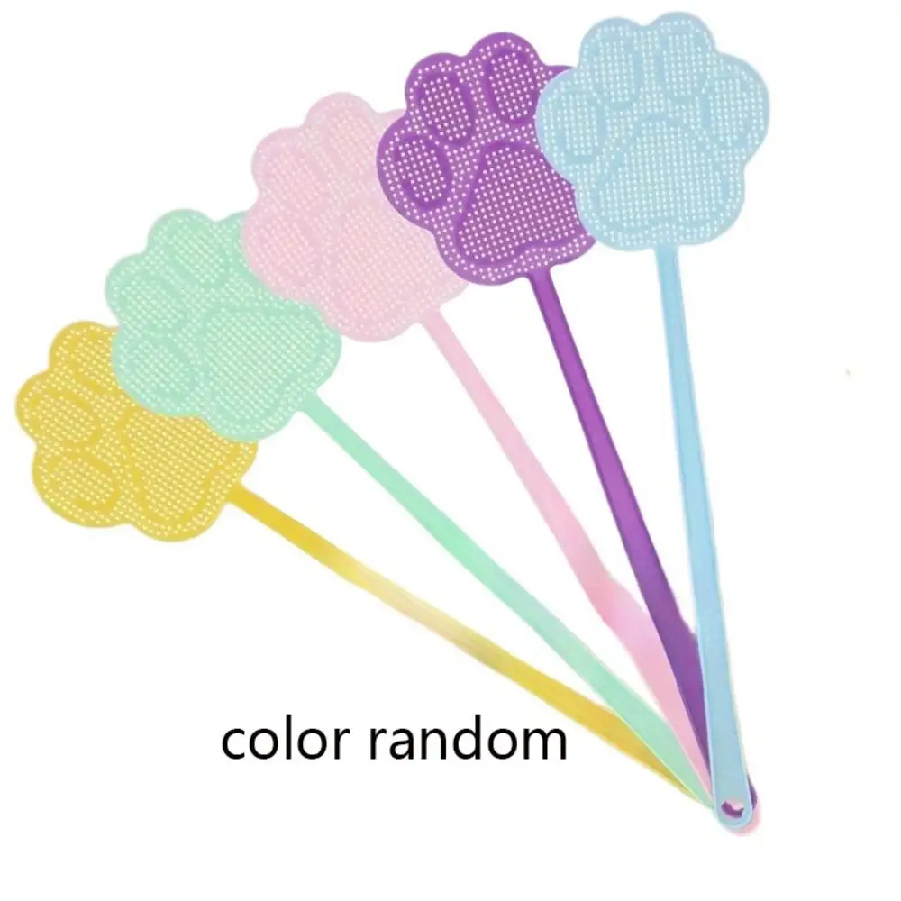 5pcs Mosquito Killing Plastic Thickened Fly Swatter Cute Cartoon Fly-Killing Swatter Manual Long Handle Flies-Racket Bedroom