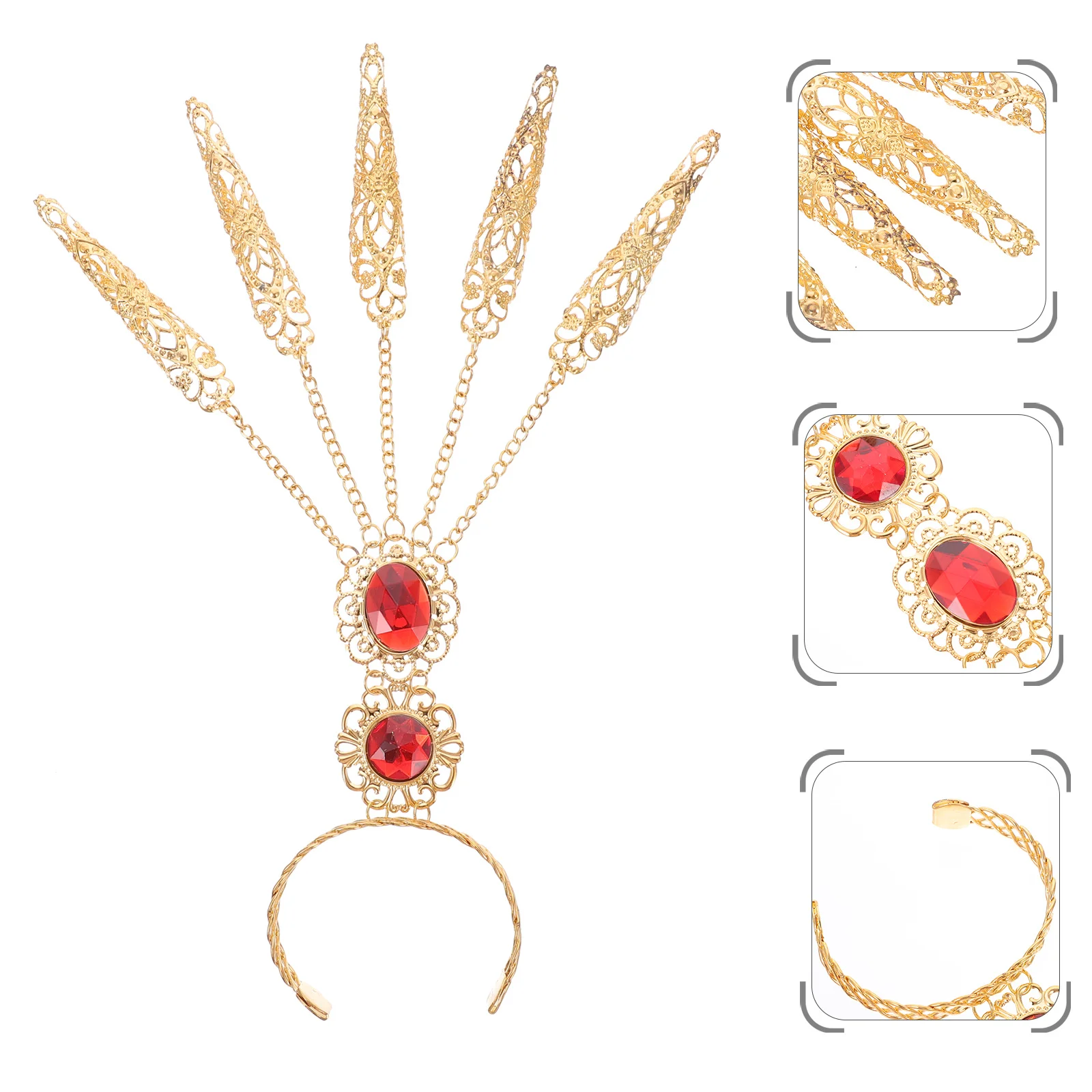 Couvre-ongles décoratif, finition dorée, creux, longs et pointus, accessoires de Performance, accessoires de Cosplay, 2 pièces