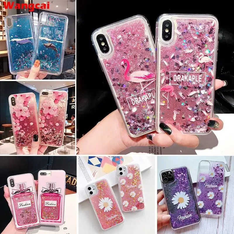 For Samsung Galaxy J6 2018 J6+ J4+ Plus Case Flamingo Flower Quicksand Liquid Glitter Bling Cartoon Cover