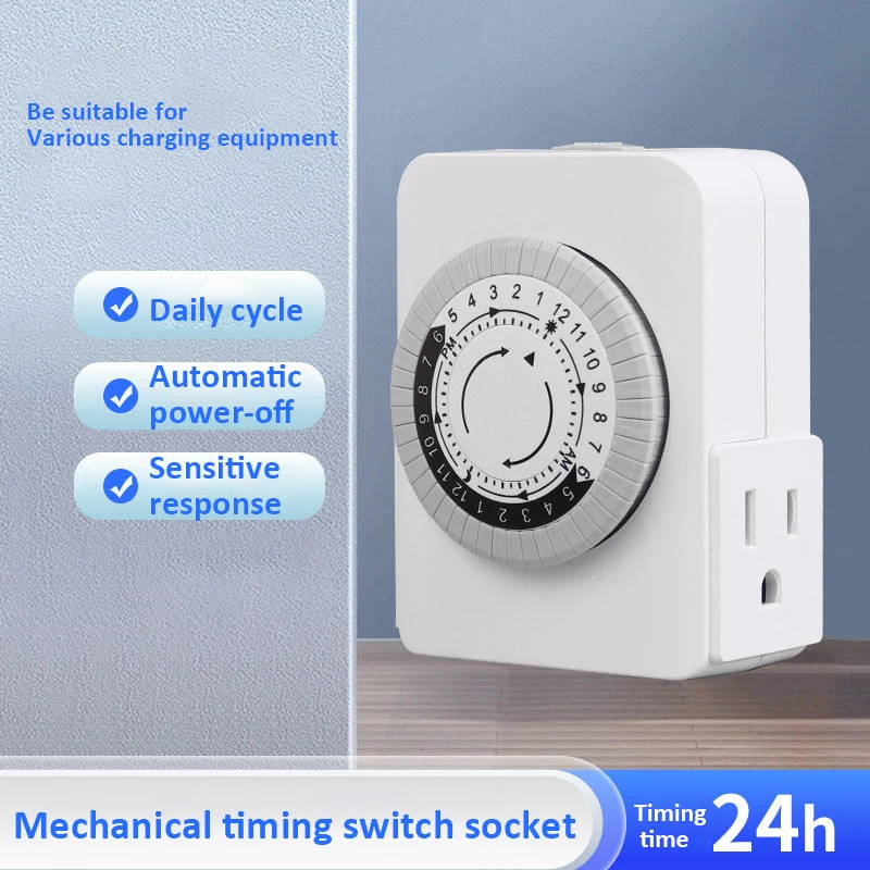 US Plug 24 Hours Timer Switch Socket Mechanical Timing Socket Outlet Auto Power Off Two Modes Loop Switch Programmable Socket