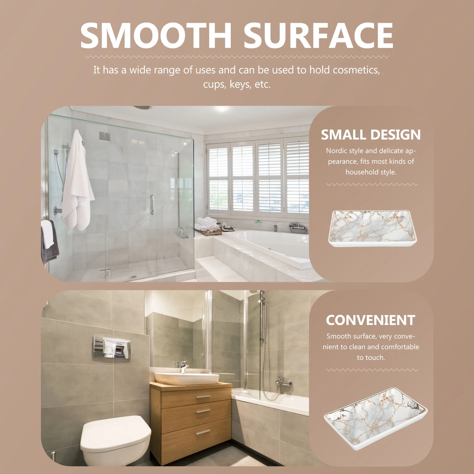 

Rectangular Marble Pattern Vanity Tray Bathroom Storage Organizer for Cosmetics Jewelry Tabletop Toiletries Holder