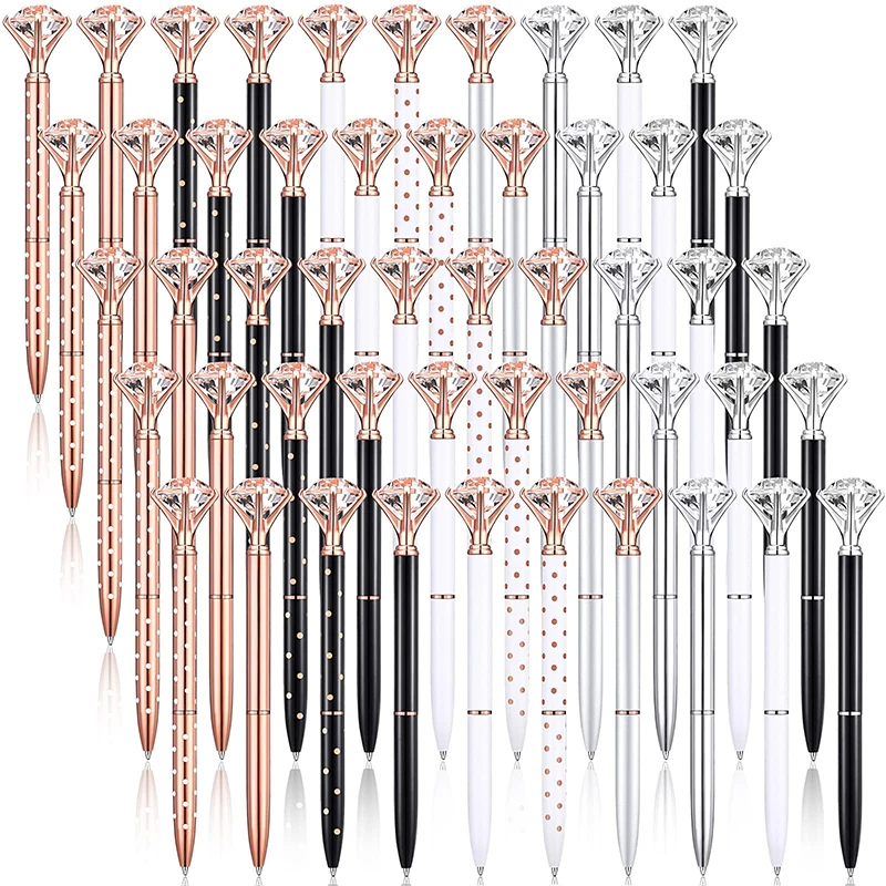 

50Pcs Diamond Pens Wedding Crystal Metal Ballpoint Pens Metal Fancy Pens Ball Point Office Pen Bridal Shower Pen Bride Gifts