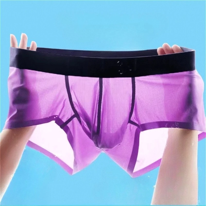 

Boxers Sexy Mens Underwear Ice Silk Swimming Men Panties Cotton Crotch Convex Pouch Underpants Smooth Male Flat Shorts Bottoms