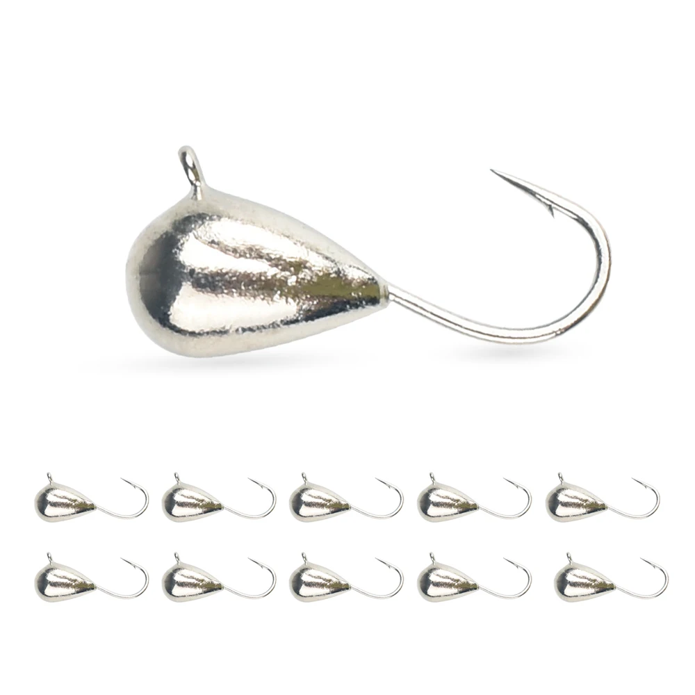 MUUNN 10pcs Tungsten Ice Fishing Tear Drop Jigs, 2.7~7mm Hayabusa Gold/Copper Hooks Winter Trout Bluegill Perch Tackel