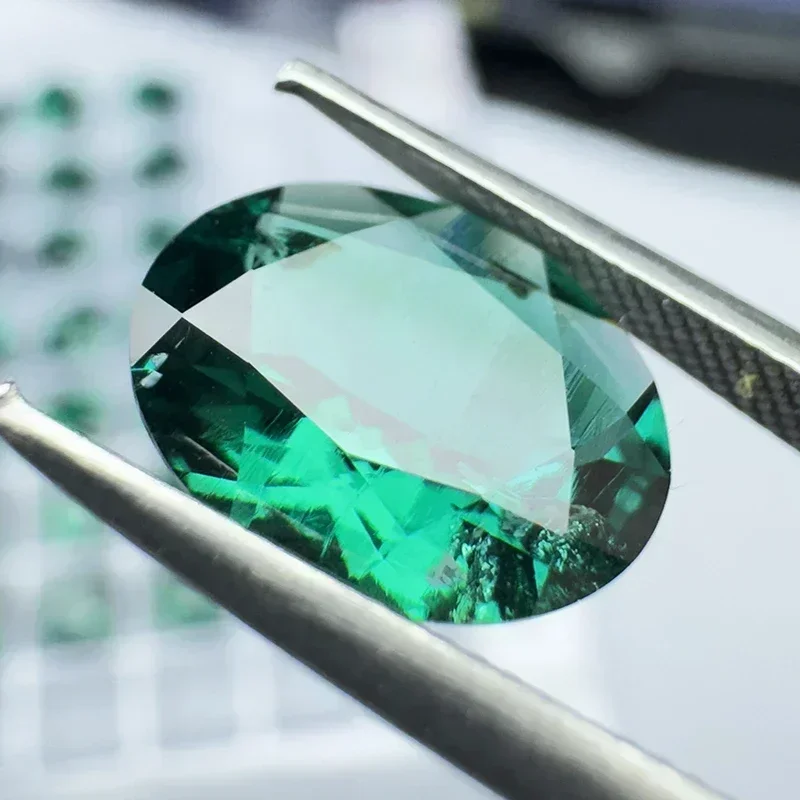 Laborgezüchteter Sambischer Smaragd im Ovalschliff, Edelstein-Anhänger für DIY-Schmuck, Ring, Halskette, Ohrringe, Hauptmaterialien wählbar, Zertifikat erhältlich – Detail 3