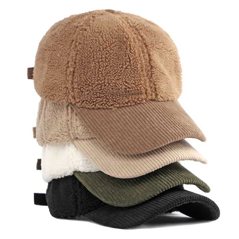 Fashion Winter Baseball Cap for Women Corduroy Lambswool Patchwork Women's Caps Autumn Warm Plush Trucker Hat Visor Adjustable