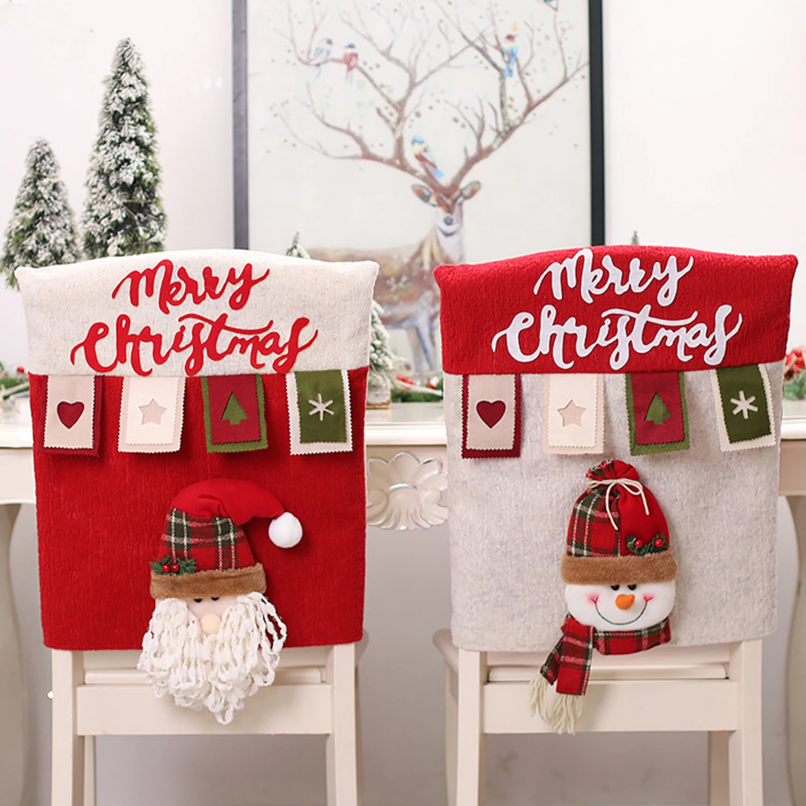 Xmas Seat Back Cover Santa Creative Christmas Decoration Chair Case