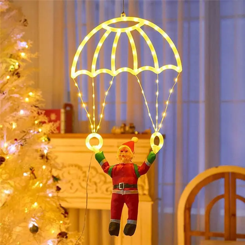 AB41-Santa Parachute LED Decor-USB-Powered Remote Control Indoor/Outdoor Application, Great For Christmas Home Festivities