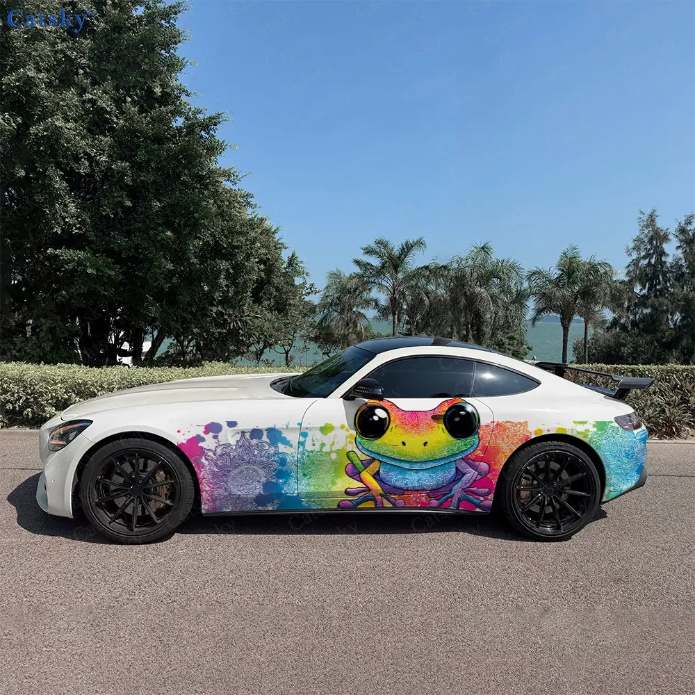 

2pcs Mandala Frog Spirit Realm, Durable, Fade-resistant, Enhance Vehicle Aesthetics With Bold Artistic Design Car Vinyl Wraps
