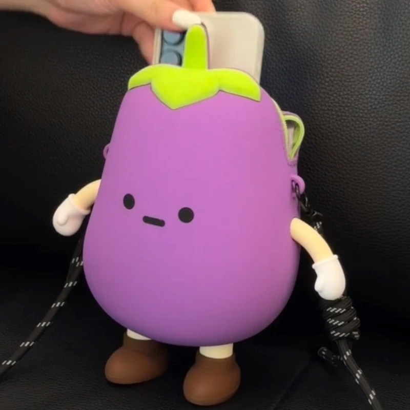 

Cute Vegetable Silicone Eggplant Crossbody Bag Small Storage Pouch Single oulder Bag Mobile Phone Bag Creative Bag for Women