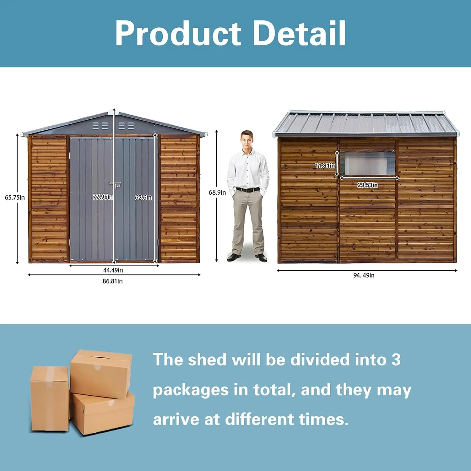 8x8 FT Outdoor Wood & Metal Storage Shed Waterproof with Windows & 4 Vents Tool Shed for Backyard Patio Garden, Customized view 3