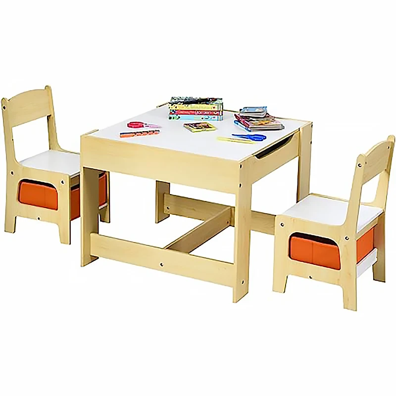 

Custom High Quality Children Furniture Set Kids Chairs and Tables 3 in 1 Wooden Activity Table with Storage Drawer