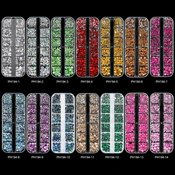 12Gird 3D Glass AB Crystal Nail Art Rhinestones Kit Flatback Round Bead Charm Gem Stones Jewelry Diamond with Tools for Nail Art