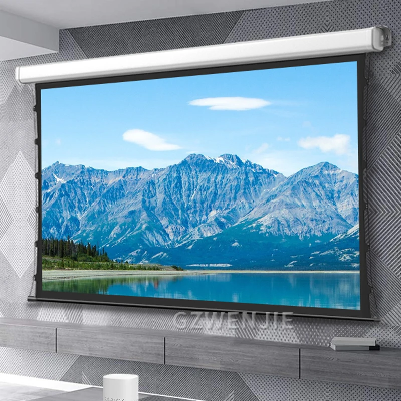 

Projector Screen 84/92/100/110/120in Anti-light Cloth Projection Screen Intelligent Electric Ceiling Recessed Projection Screen