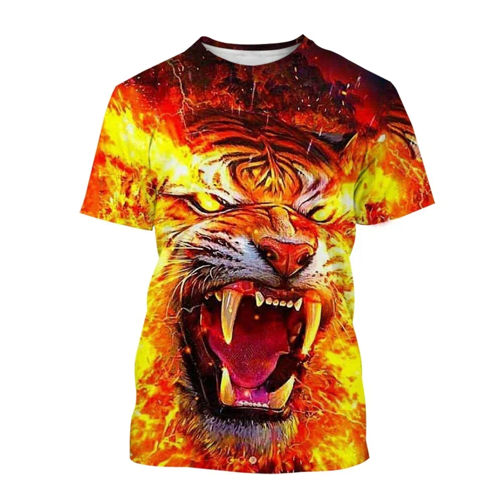 

Summer Fashion Personality Tiger graphic t shirts Men Casual Sports Trend Handsome Short Sleeve 3D Printing Round Neck Tees Tops