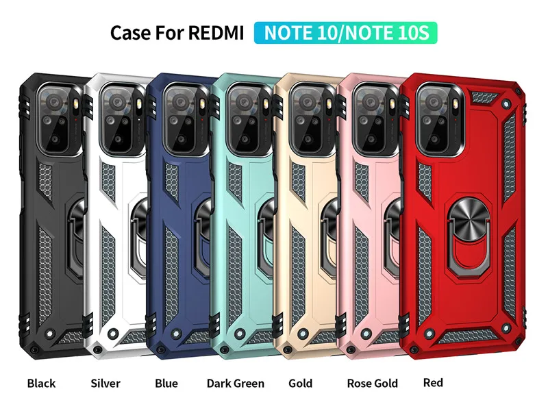 For Xiaomi Redmi Note 10 4G Case Shockproof Armor Stand Holder Car Ring Phone Case for Redmi Note 10s Silicone Bumper Cover Capa