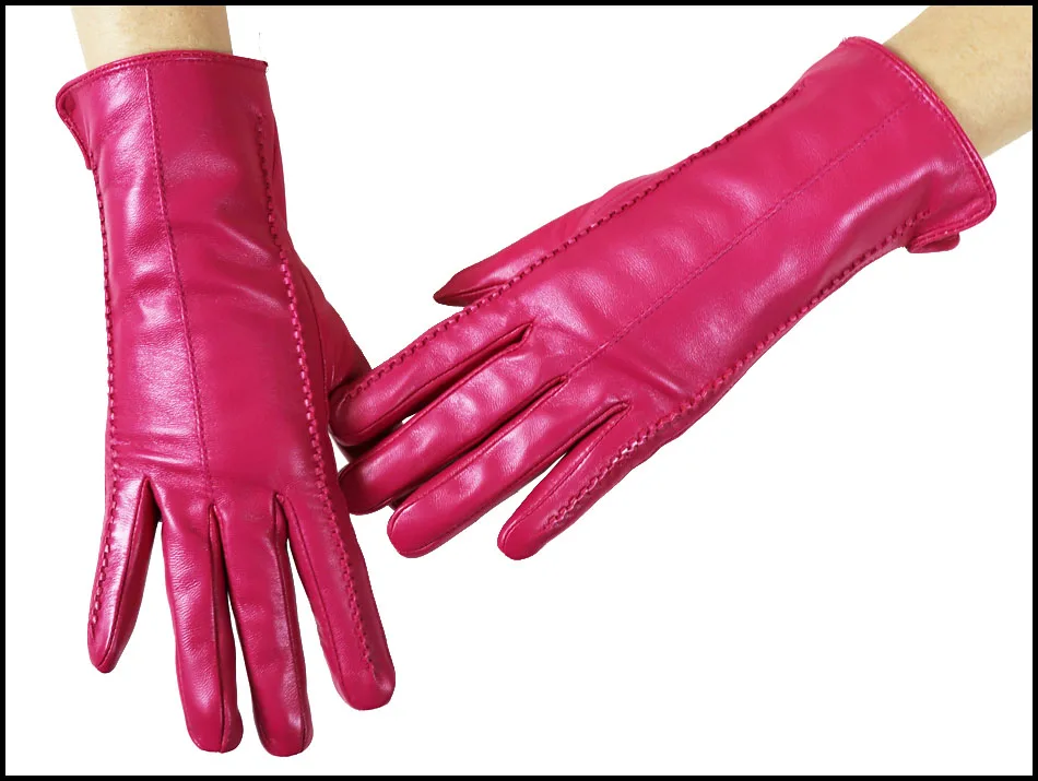 Leather gloves women's sheepskin flannel lining winter warmth high-grade black touch screen color leather gloves driving new