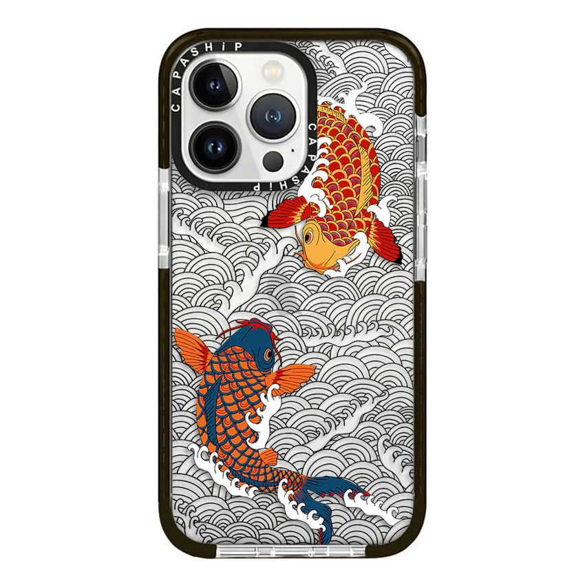 Chinese Style Cloud Pattern  Koi Carp Case For iPhone 16 15 14 13 12 11 Pro X XS XR Max 7 8 Plus Soft TPU Shockproof Back Cover