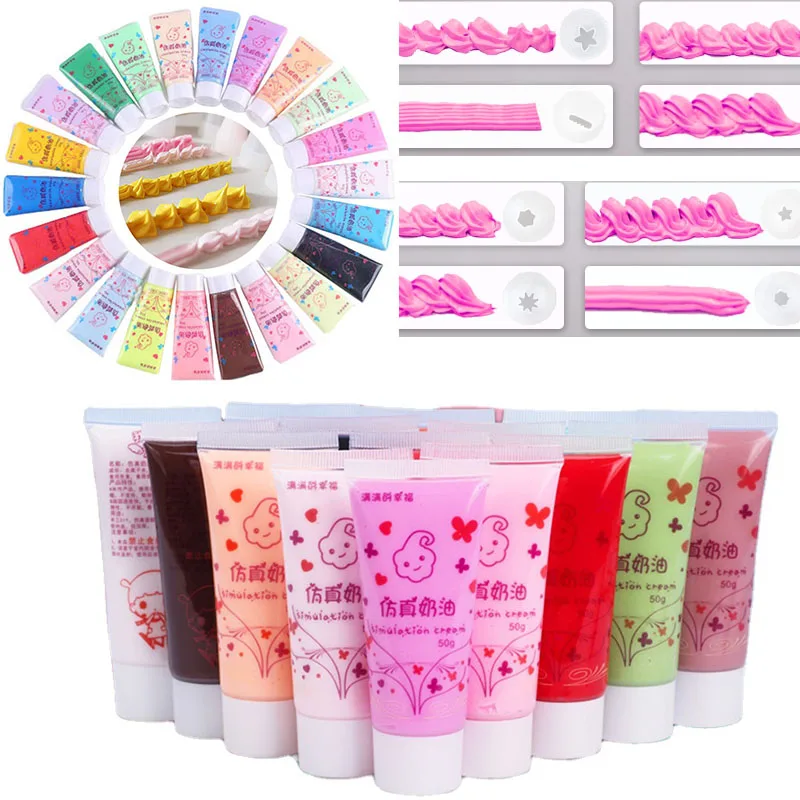 50g Simulation Cream Glue Adhesive Fake Whipped Cream Glues with 1 Nozzles Fake Glue Gel DIY Phone Case Decoration Toys