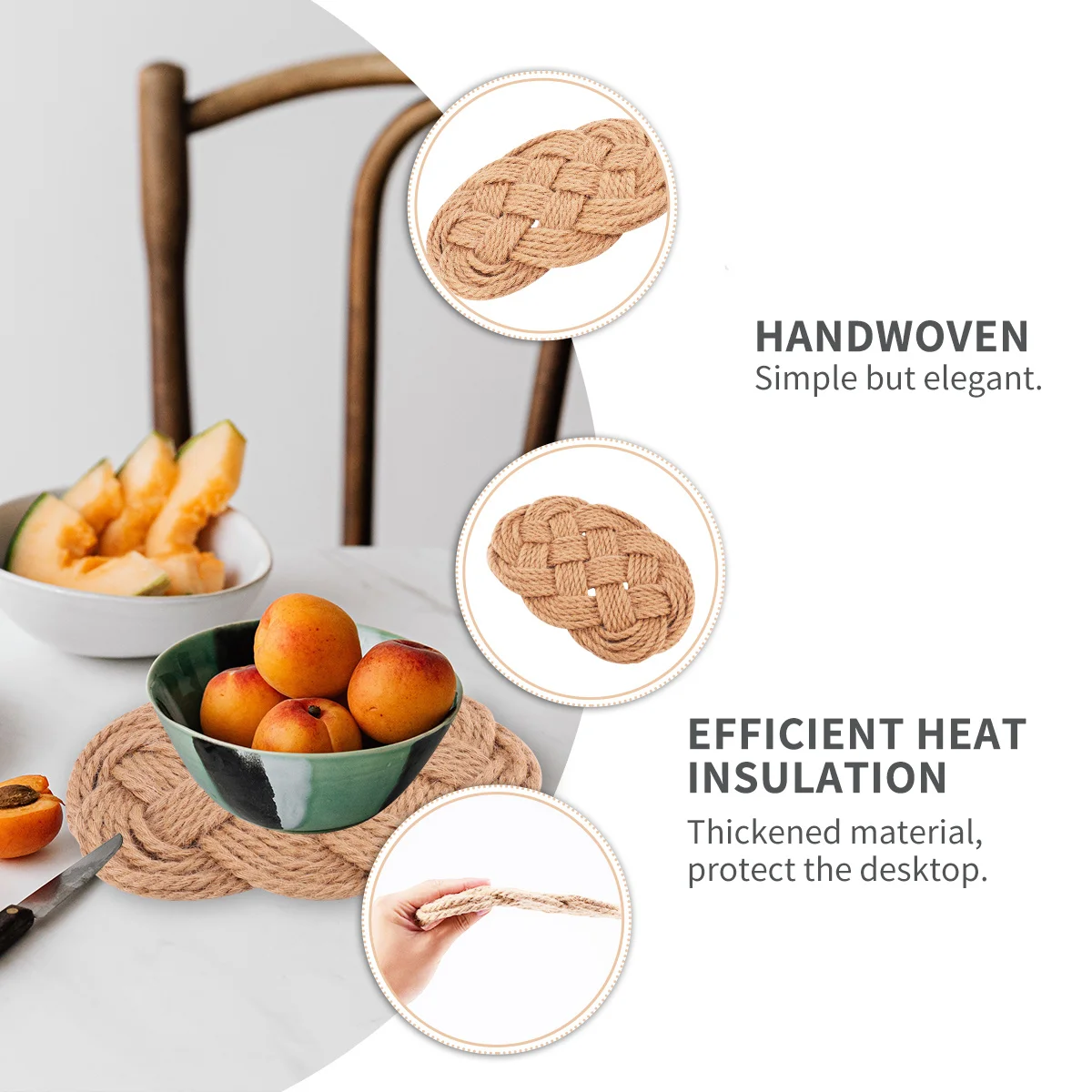 

Braided Brown Placemat Table Mats Heat Insulation Coasters Non Slip Flexible Material Home Restaurant Table Pad
