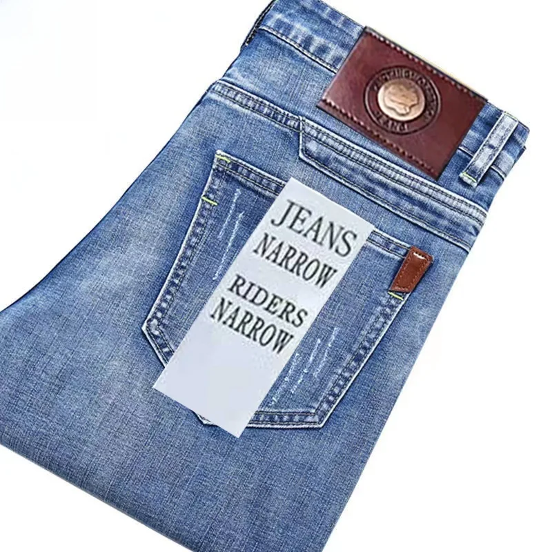 Busin Casual Thiened elastische denim jeans Heren losse rechte pijpen Casual grote maat hoge taille Slijtvaste lange broek