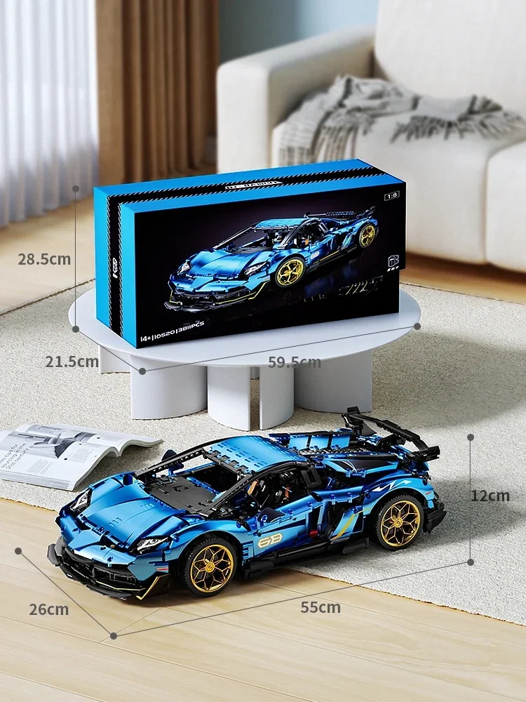 3811PCS Technology Blue SVJ Super Speed Sports Car Model MOC 10520 Race Cars Building Blocks Kits Toys Boys Kids Adult Gift