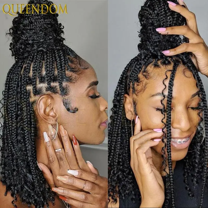 شعر مستعار صناعي بدانتيل أمامي كامل مقاس 12 بوصة للنساء ذوات البشرة السمراء مع شعر أطفال كورنو مضفر بدون عقد شعر مستعار ذو مظهر طبيعي