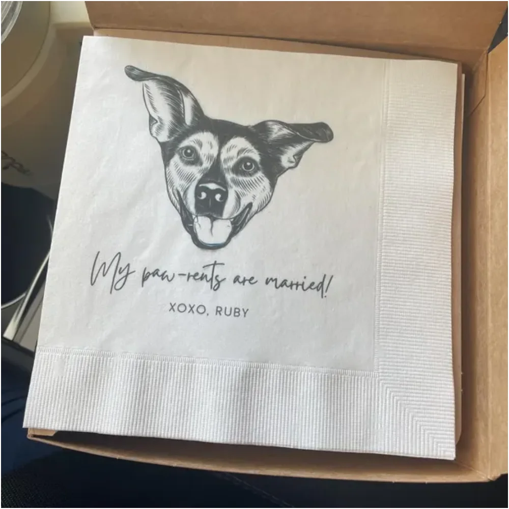 50Pcs Custom Pet Cocktail Napkins, Dog Wedding Napkins, Custom Pet Cocktail Napkins, Customized Pet Napkins, Custom Pet Portrait