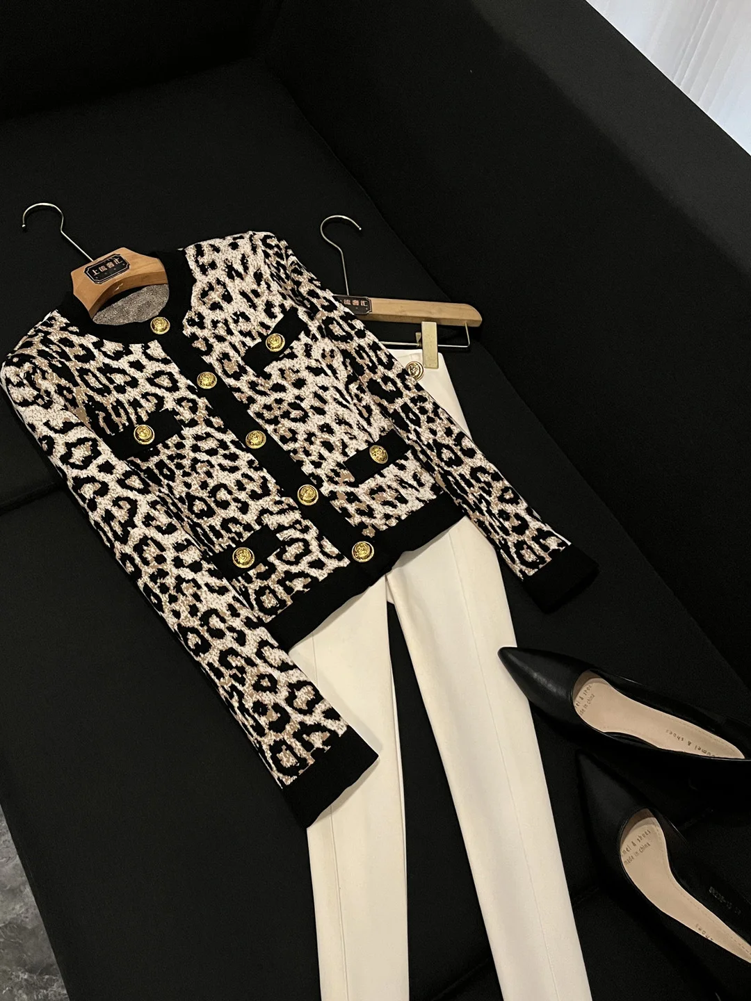 

Модный вязаный круглый свитер Ne ort Sve с леопардовым принтом и вышивкой, облегающий длинный кардиган на золотых пуговицах Све