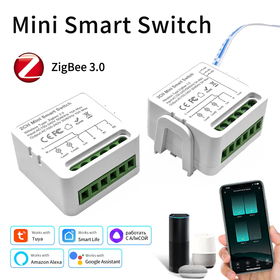 Mini Tuya ZigBee 3.0 Smart Switch 100-240V 1/2/3CH Smart Home Modul Breaker Smart Life App Alexa Google Home Sprachsteuerung