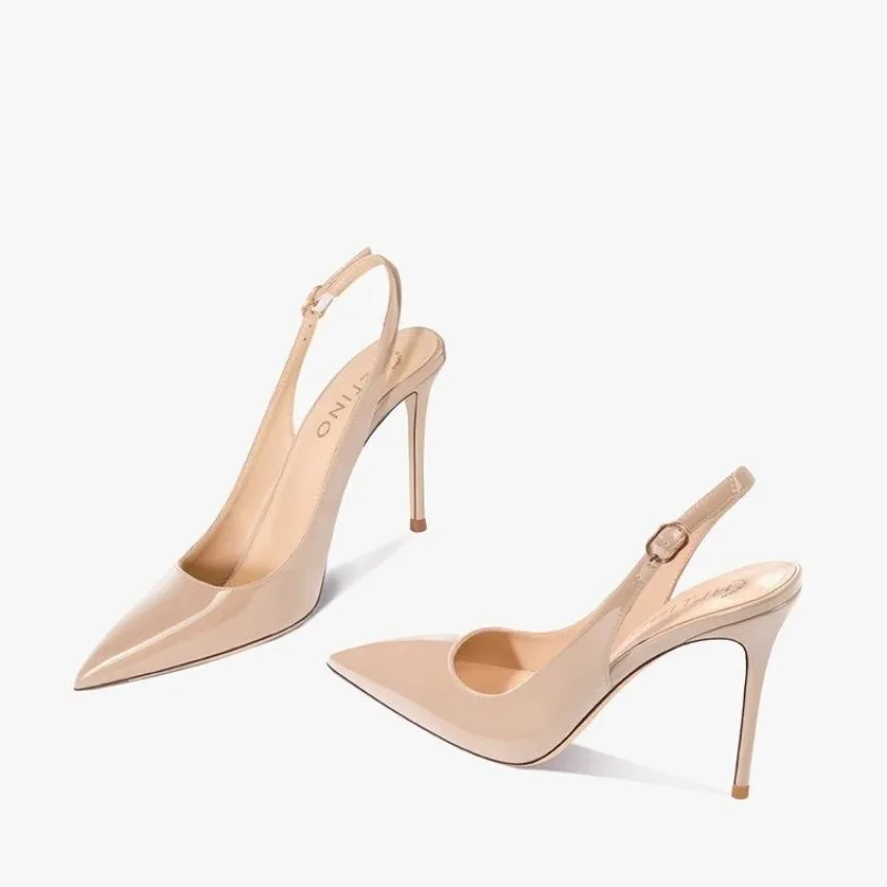 

2026Sexy ultra-high heels pointed sandals elegant summer patent leather suspender high heels trendy dress banquet women's shoes