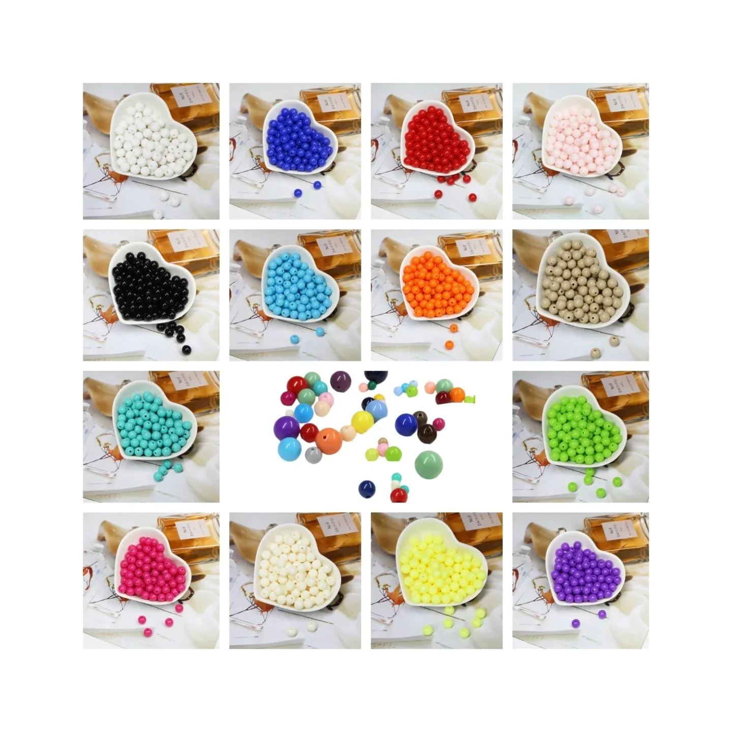 Loose Balls 500g Candy Color Acrylic Round Beads 4mm-16mm Spacer beads for needlework & Jewelry Making