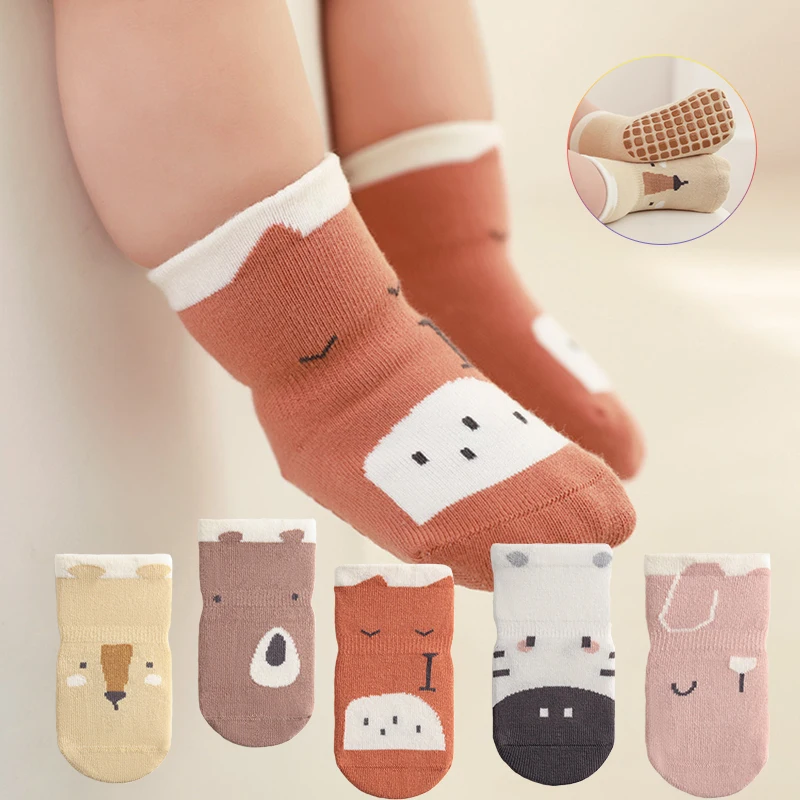 Calcetines antideslizantes para bebés y niños pequeños, medias suaves de dibujos animados para interiores, primavera, otoño e invierno, 2 pares