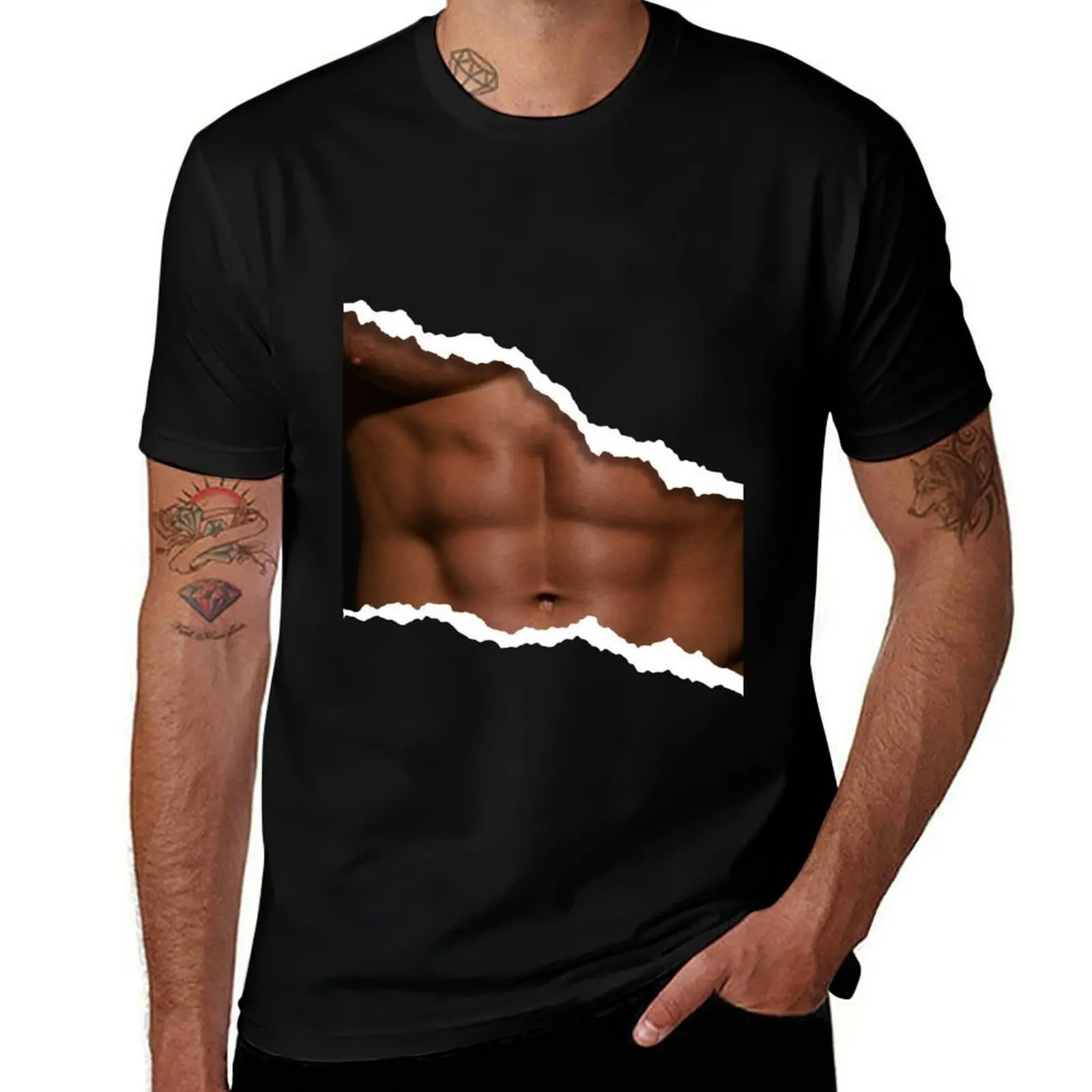 Sexy Body Art for Men - Naughty Abs Design T-Shirt Work Utility Casual Tee Shirt T-Shirt
