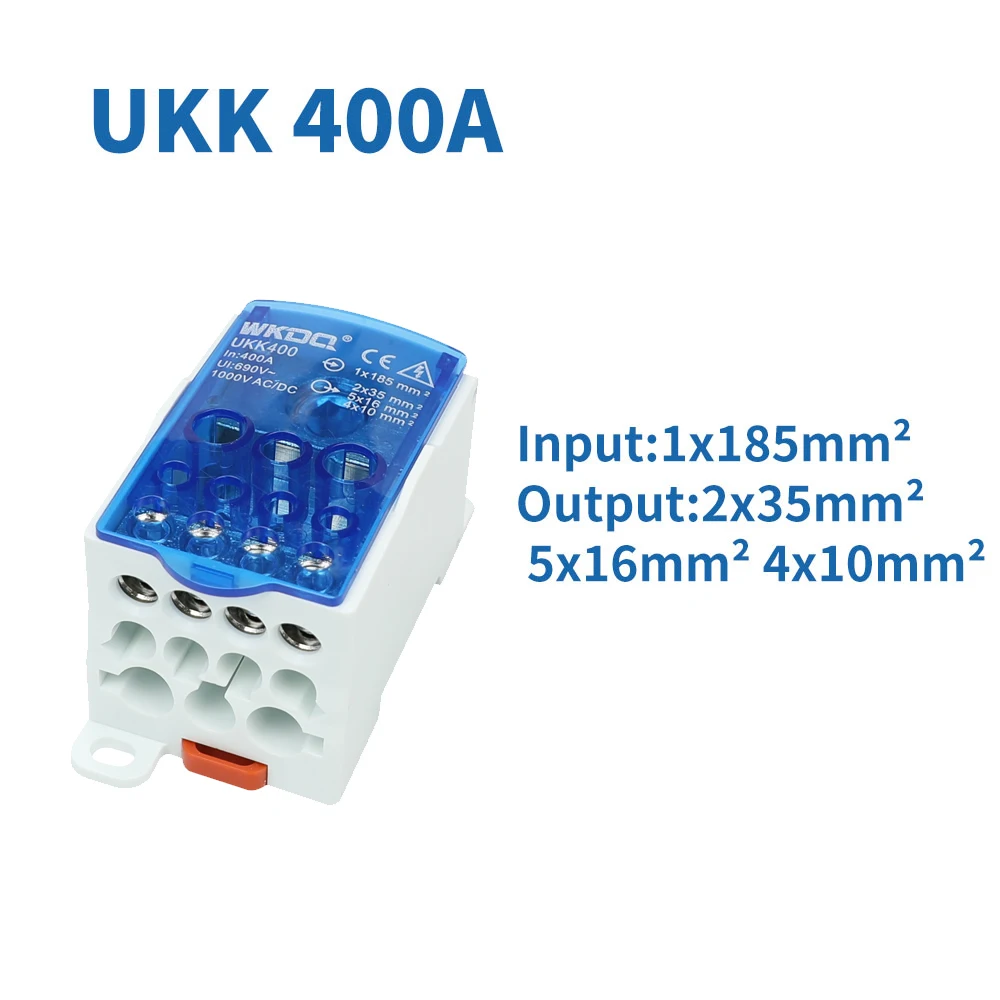 UKK 400A UKK400A Power Distribution Box Junction Box 1 In 11 Out Universal Wire Electrical Connector Din Rail Terminal Block