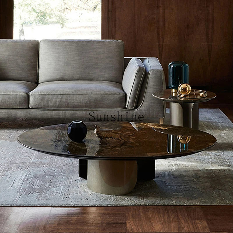 

Nordic slate size round creative light luxury modern simple coffee table household small apartment