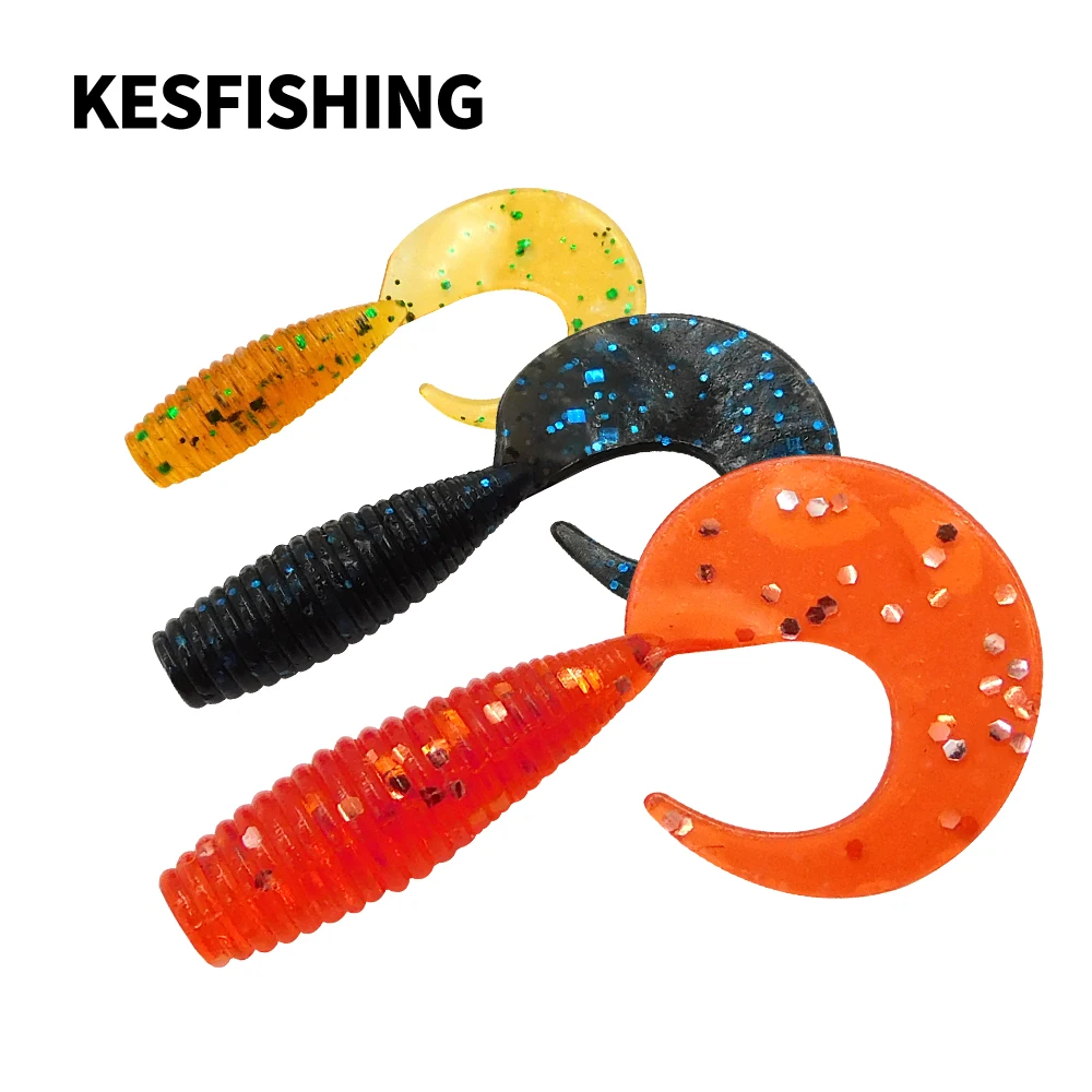 KESFISHING Soft Lures Single tail Grub 20pcs Curly Swimming JT36 Small Fishing Bait for All Fish Injected Salts and Smell