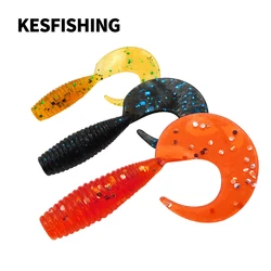 KESFISHING-Single Tail Soft Curly Isca de pesca, Small Single Tail Grub, Todos os peixes injetados sais e cheiro, JT36, 20pcs