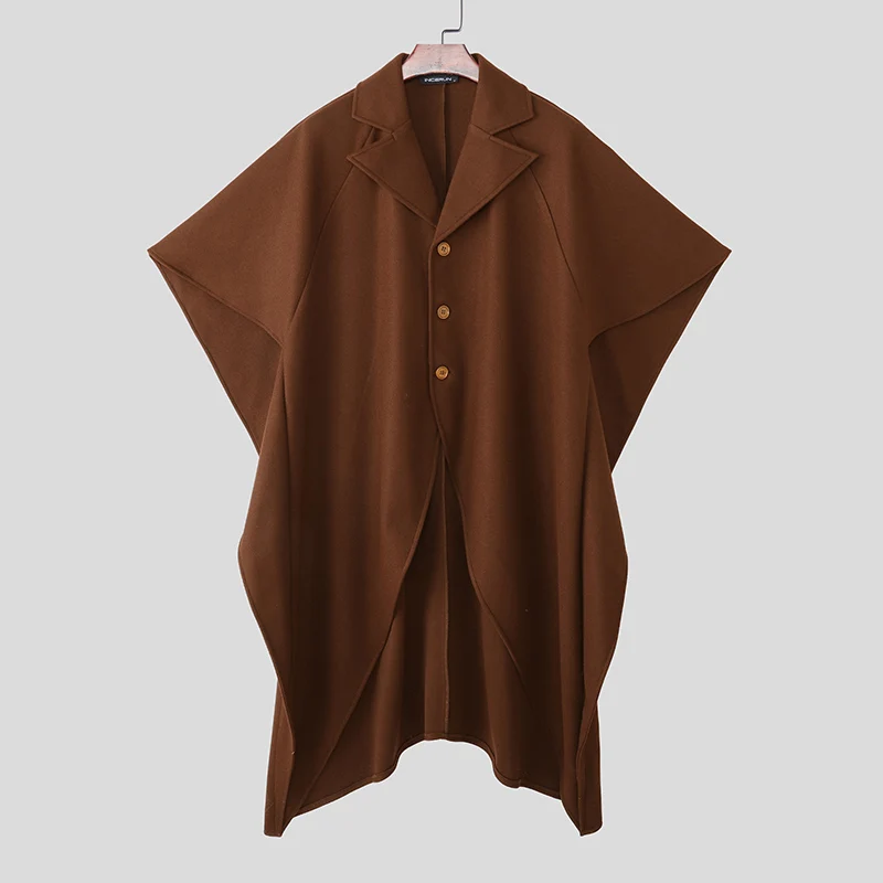 

INCERUN мужские пальто-плащ однотонные лацканы оверсайз модные повседневные мужские пончо Тренч уличная мода для отдыха мужские накидки пальто