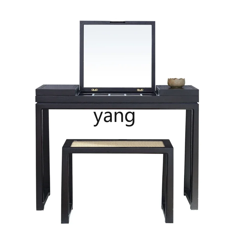 Yhl Solid Wood Dressing Table Villa Bedroom Makeup Table Storage Flip with Mirror Multifunctional Integrated